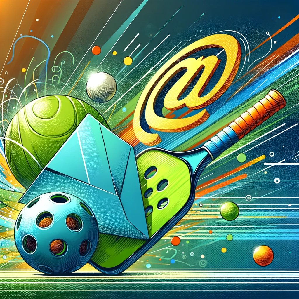 DALL·E 2023-12-02 10.22.51 - A creative and colorful digital illustration depicting the concept of pickleball and emails. The image should show a pickleball paddle and ball, with